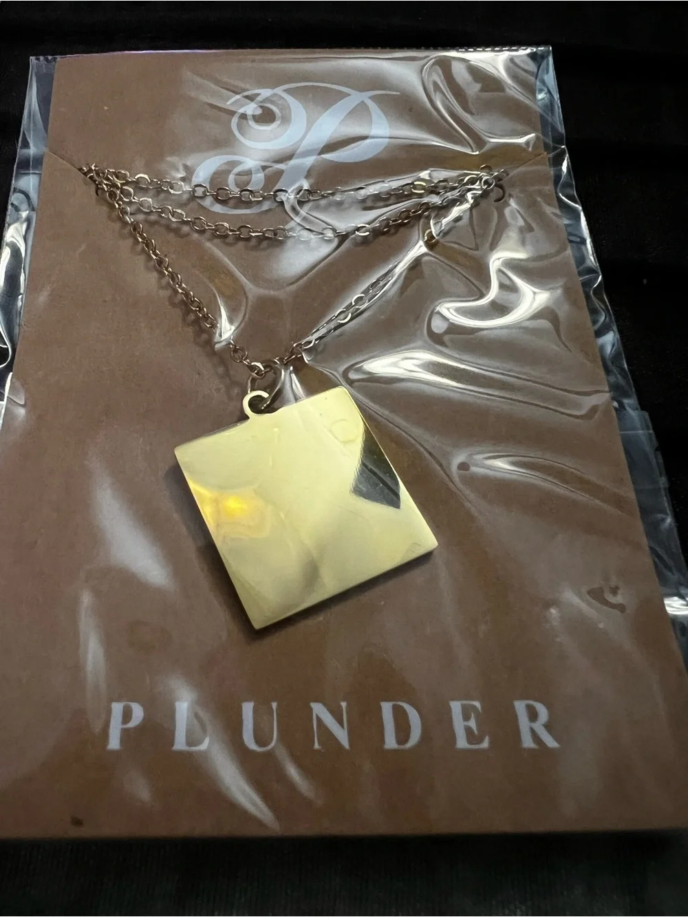 Plunder Square Pendant Necklaces in Gold and Silver